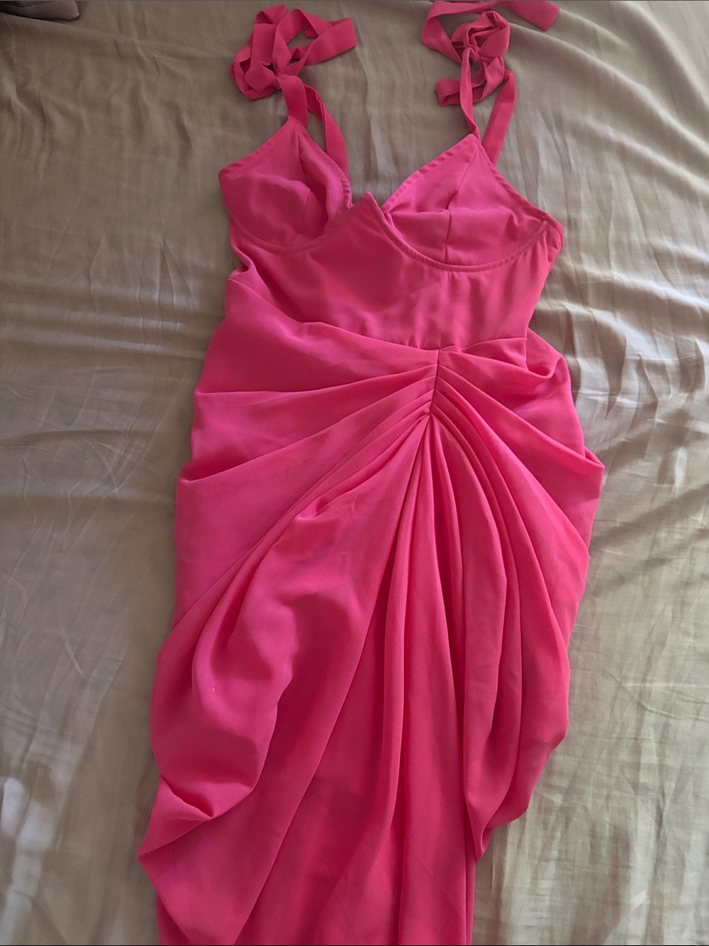 PrettyLittleThing Fuchsia Tie-Strap Midi Dress